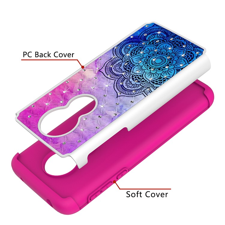 Patterned Rhinestone Decor PC TPU Protection Case for Motorola Moto G7 Power (US Version) - Mandala Flower-8