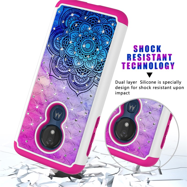 Patterned Rhinestone Decor PC TPU Protection Case for Motorola Moto G7 Power (US Version) - Mandala Flower-9