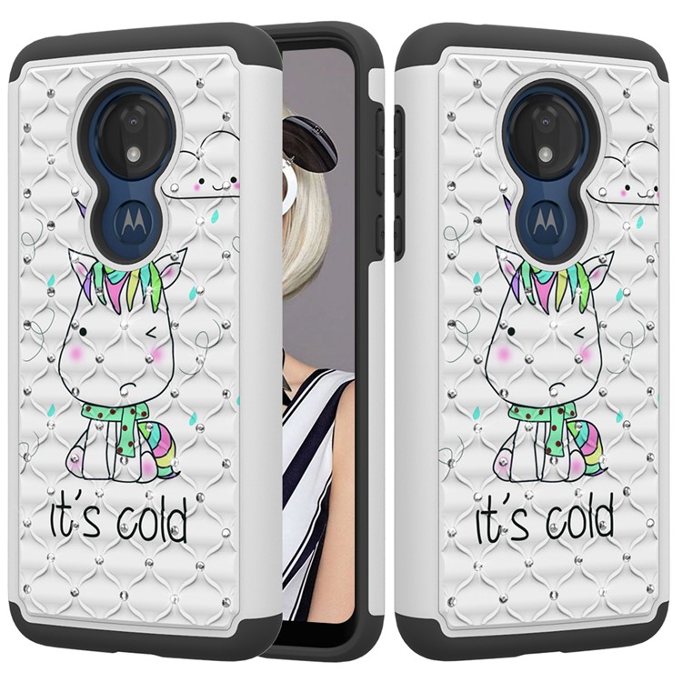 Patterned Rhinestone Decor PC TPU Protection Case for Motorola Moto G7 Power (US Version) - Cold Unicorn-1