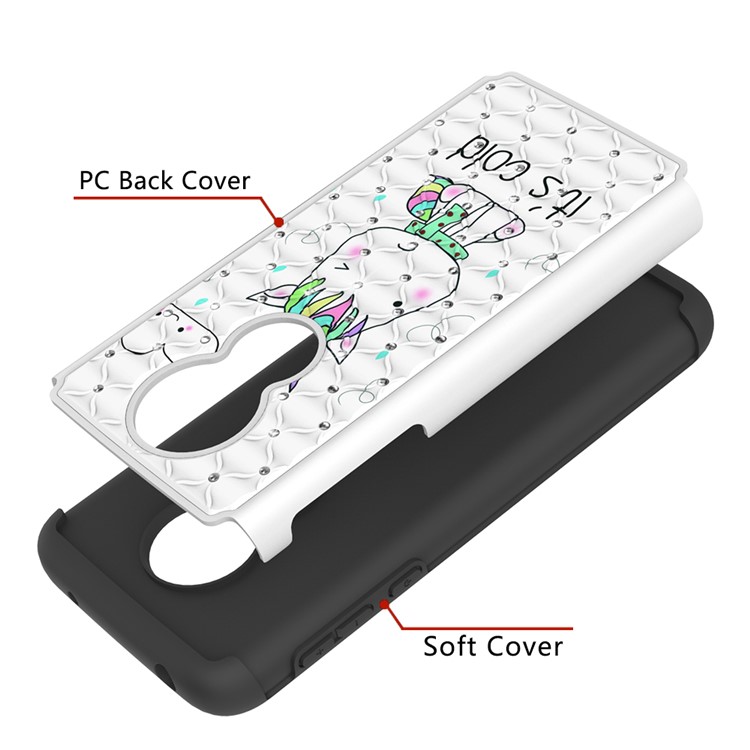 Patterned Rhinestone Decor PC TPU Protection Case for Motorola Moto G7 Power (US Version) - Cold Unicorn-4
