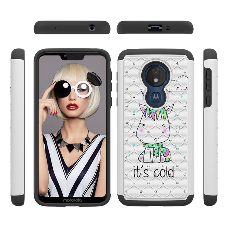 Patterned Rhinestone Decor PC TPU Protection Case for Motorola Moto G7 Power (US Version) - Cold Unicorn-6