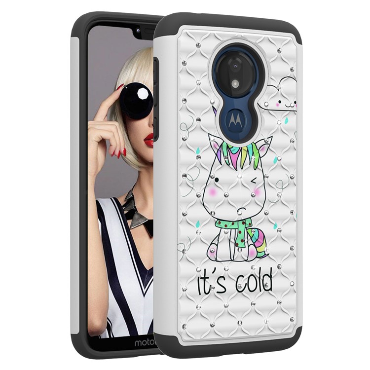 Patterned Rhinestone Decor PC TPU Protection Case for Motorola Moto G7 Power (US Version) - Cold Unicorn-9
