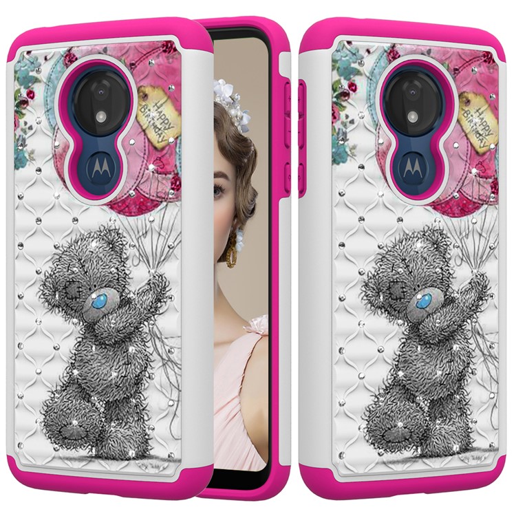 Patterned Rhinestone Decor PC TPU Protection Case for Motorola Moto G7 Power (US Version) - Bear Doll-1
