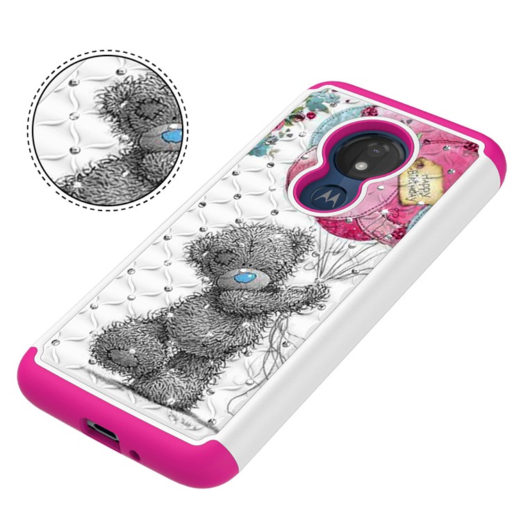 Patterned Rhinestone Decor PC TPU Protection Case for Motorola Moto G7 Power (US Version) - Bear Doll-3
