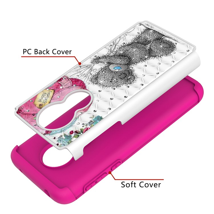 Patterned Rhinestone Decor PC TPU Protection Case for Motorola Moto G7 Power (US Version) - Bear Doll-4