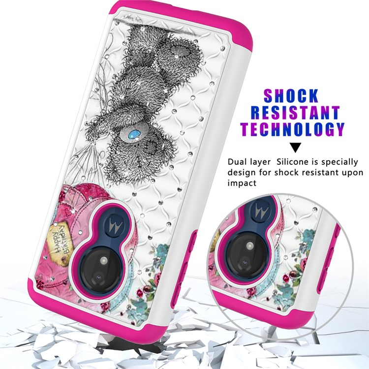 Patterned Rhinestone Decor PC TPU Protection Case for Motorola Moto G7 Power (US Version) - Bear Doll-5