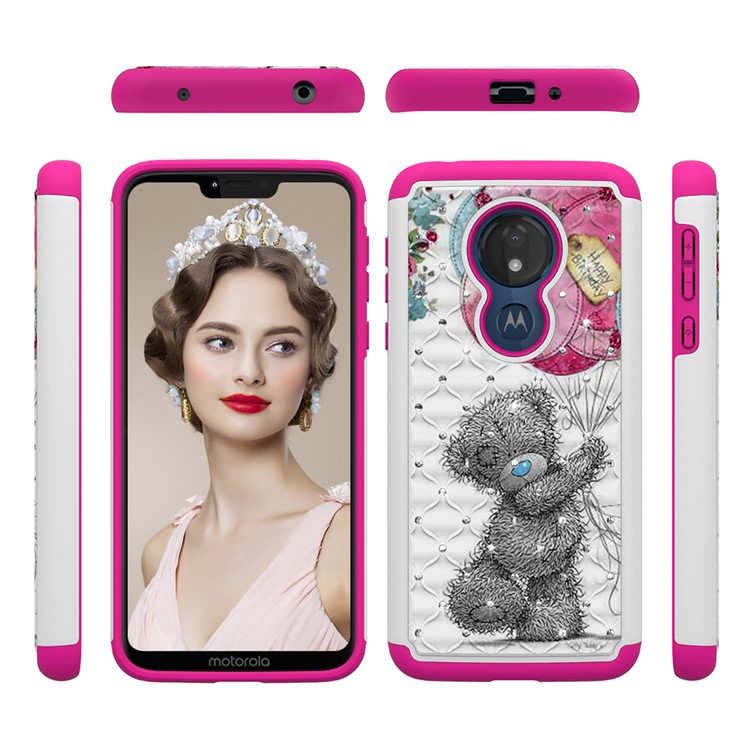 Patterned Rhinestone Decor PC TPU Protection Case for Motorola Moto G7 Power (US Version) - Bear Doll-6