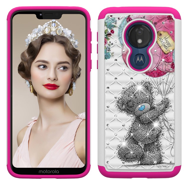 Patterned Rhinestone Decor PC TPU Protection Case for Motorola Moto G7 Power (US Version) - Bear Doll-7