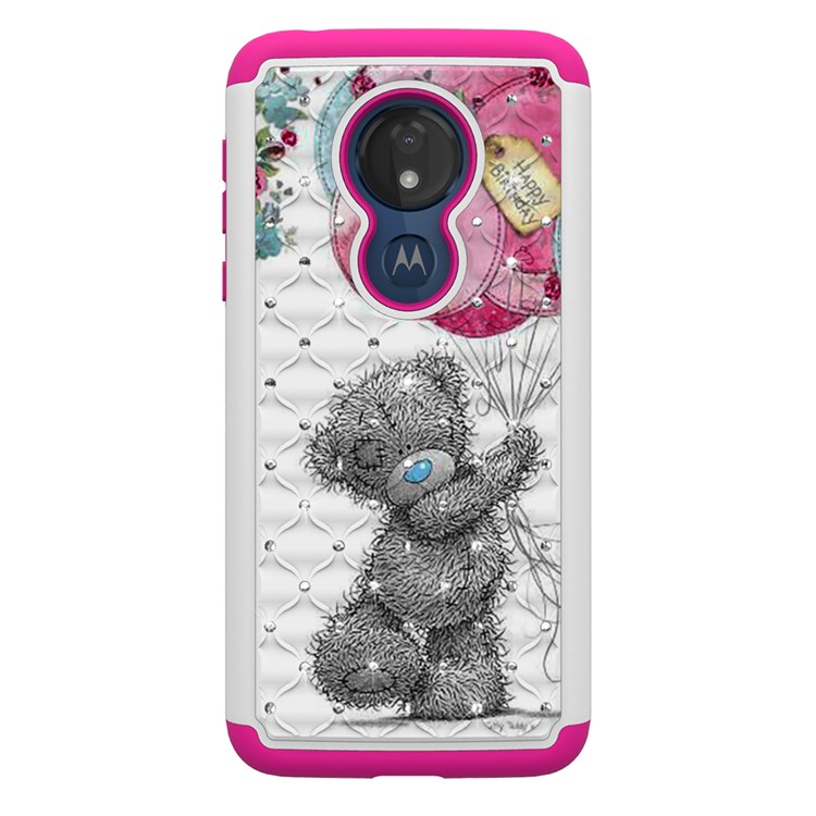 Patterned Rhinestone Decor PC TPU Protection Case for Motorola Moto G7 Power (US Version) - Bear Doll-8