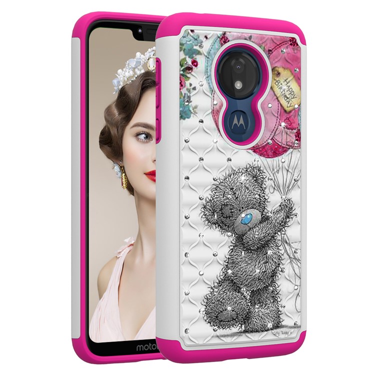 Patterned Rhinestone Decor PC TPU Protection Case for Motorola Moto G7 Power (US Version) - Bear Doll-9