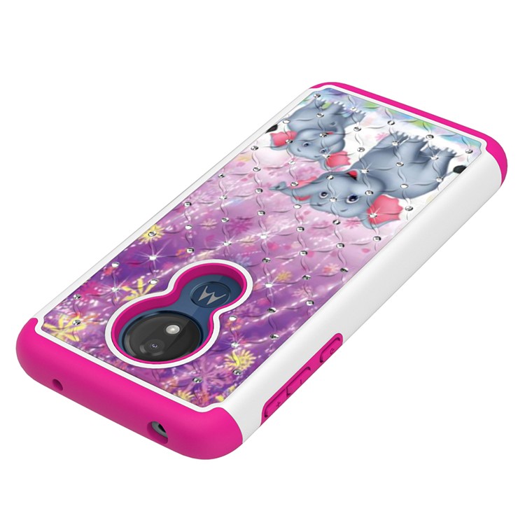 Patterned Rhinestone Decor PC TPU Protection Case for Motorola Moto G7 Power (US Version) - Elephants-2