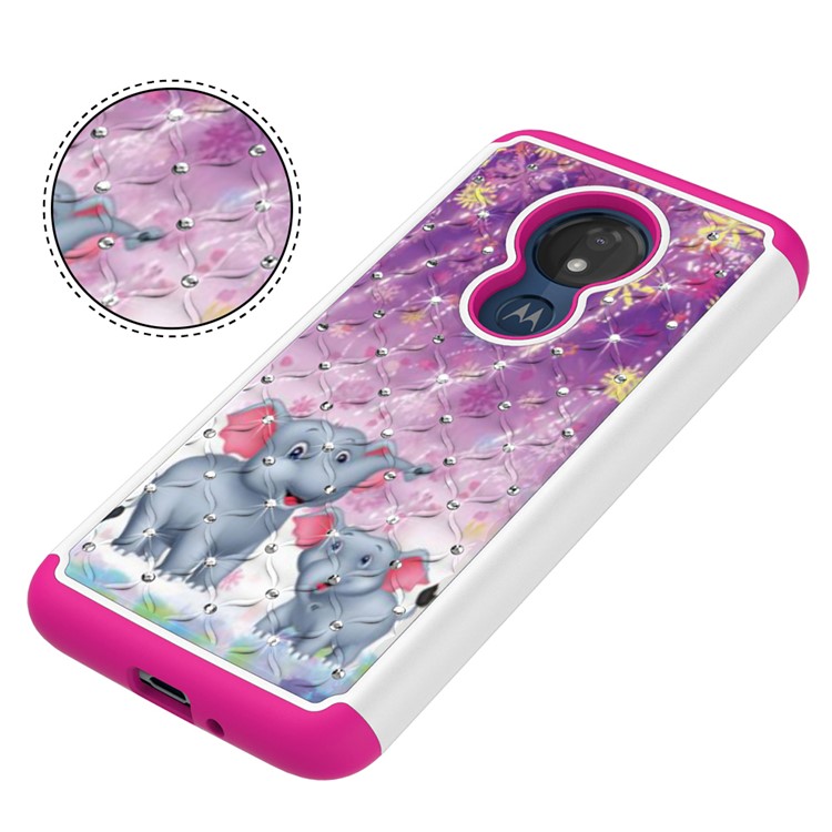 Patterned Rhinestone Decor PC TPU Protection Case for Motorola Moto G7 Power (US Version) - Elephants-3