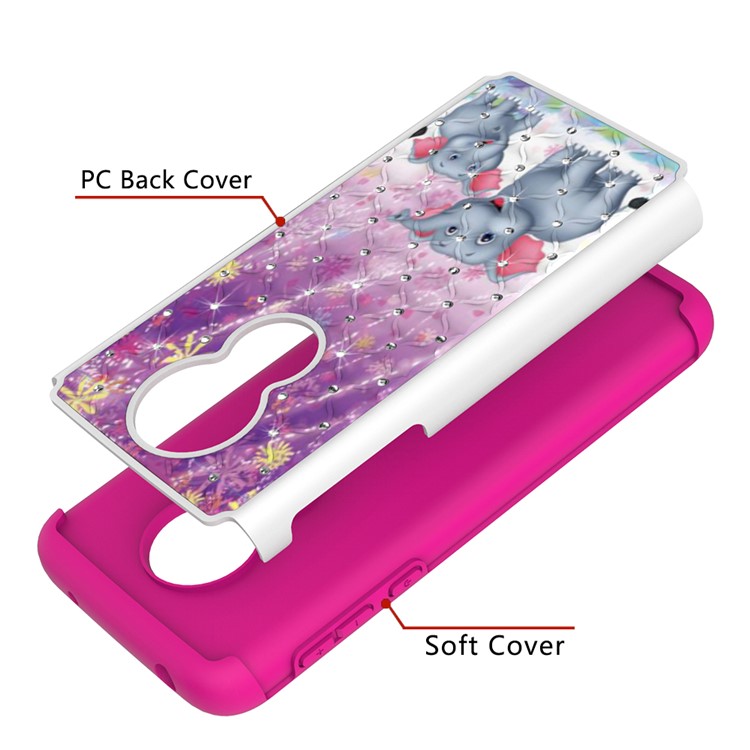 Patterned Rhinestone Decor PC TPU Protection Case for Motorola Moto G7 Power (US Version) - Elephants-4