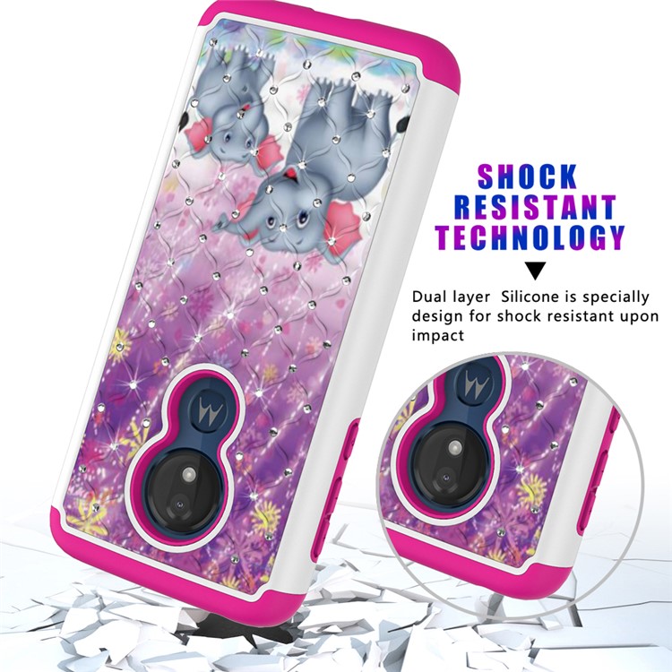 Patterned Rhinestone Decor PC TPU Protection Case for Motorola Moto G7 Power (US Version) - Elephants-5