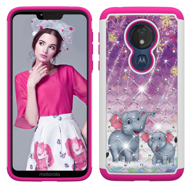 Patterned Rhinestone Decor PC TPU Protection Case for Motorola Moto G7 Power (US Version) - Elephants-7