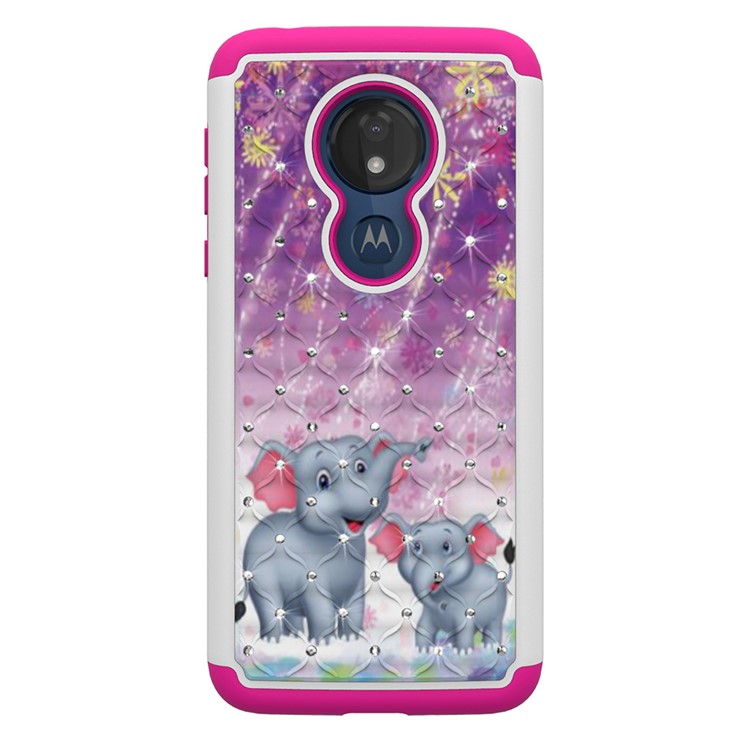 Patterned Rhinestone Decor PC TPU Protection Case for Motorola Moto G7 Power (US Version) - Elephants-8