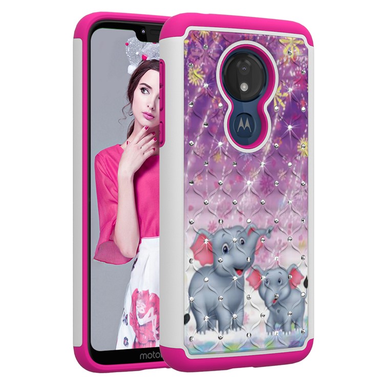 Patterned Rhinestone Decor PC TPU Protection Case for Motorola Moto G7 Power (US Version) - Elephants-9