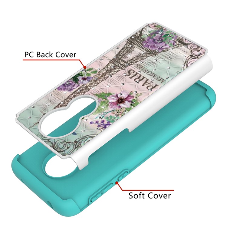 Patterned Rhinestone Decor PC TPU Protection Case for Motorola Moto G7 Power (US Version) - Eiffel Tower and Flower-4