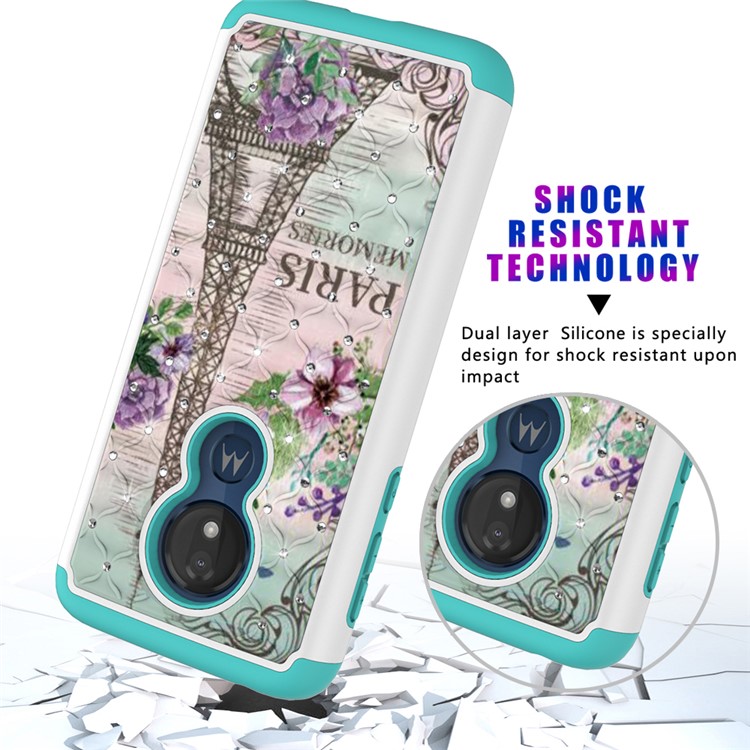 Patterned Rhinestone Decor PC TPU Protection Case for Motorola Moto G7 Power (US Version) - Eiffel Tower and Flower-5