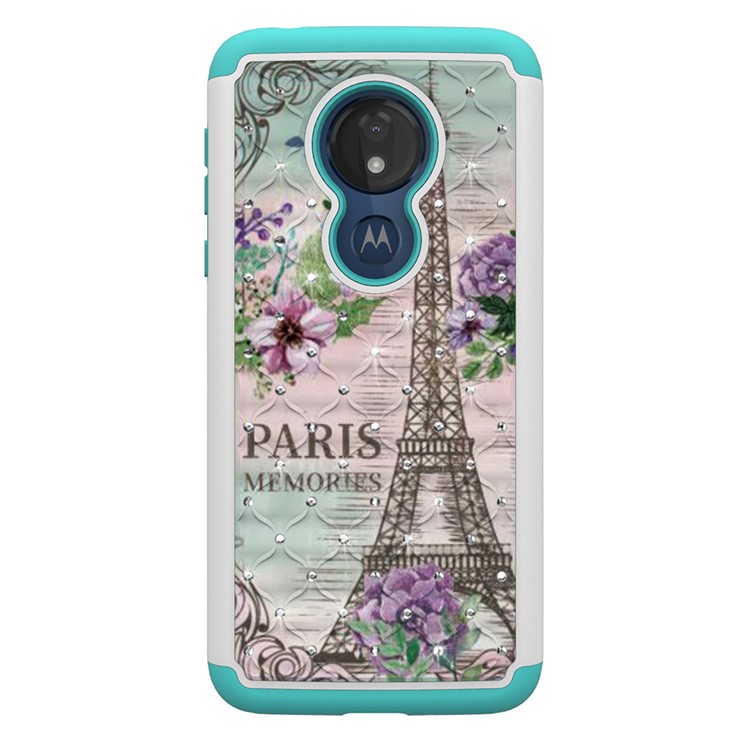 Patterned Rhinestone Decor PC TPU Protection Case for Motorola Moto G7 Power (US Version) - Eiffel Tower and Flower-8