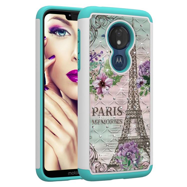 Patterned Rhinestone Decor PC TPU Protection Case for Motorola Moto G7 Power (US Version) - Eiffel Tower and Flower-9
