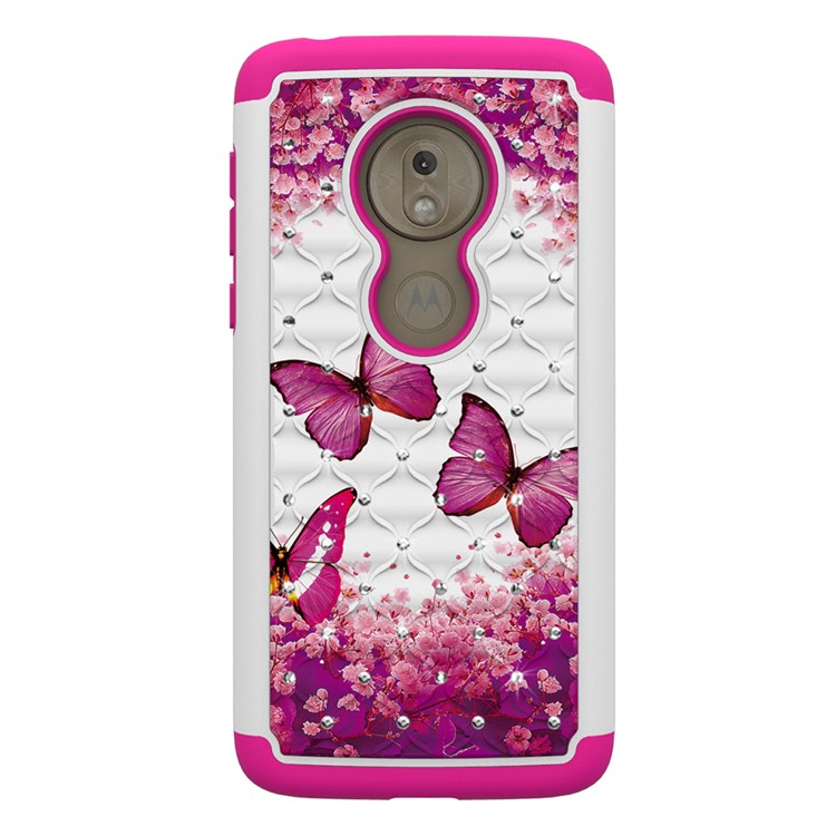 Patterned Rhinestone Decor PC TPU Cell Phone Cover for Motorola Moto G7 Play (US Version) - Pink Butterfly-4
