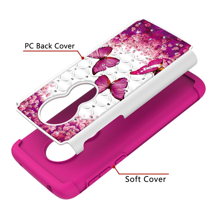 Patterned Rhinestone Decor PC TPU Cell Phone Cover for Motorola Moto G7 Play (US Version) - Pink Butterfly-8