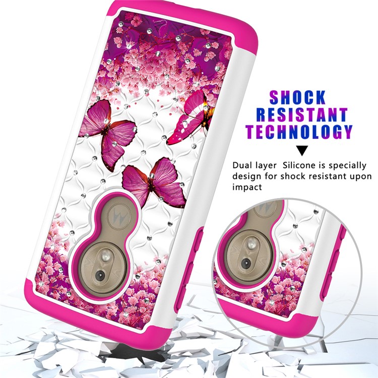 Patterned Rhinestone Decor PC TPU Cell Phone Cover for Motorola Moto G7 Play (US Version) - Pink Butterfly-9