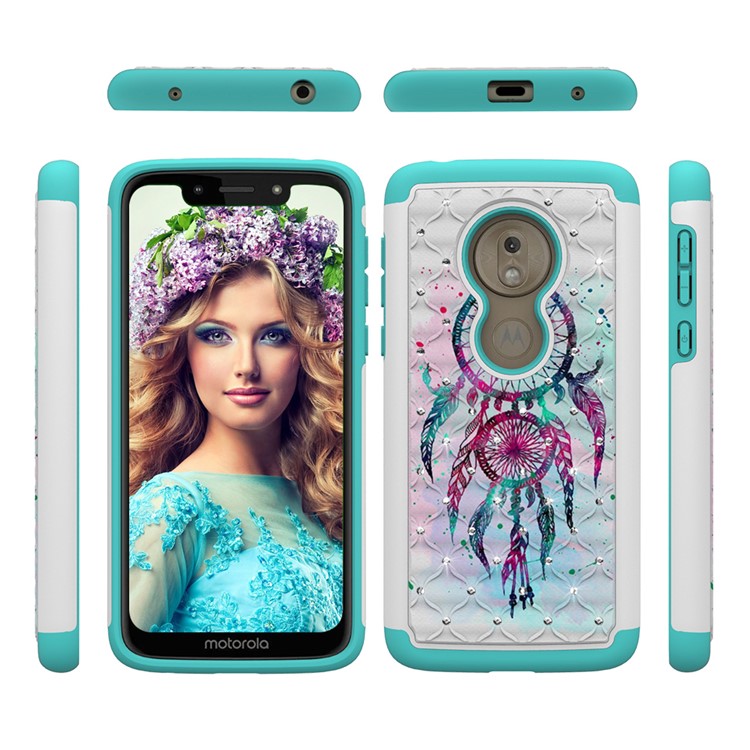Patterned Rhinestone Decor PC TPU Cell Phone Cover for Motorola Moto G7 Play (US Version) - Dream Catcher-6