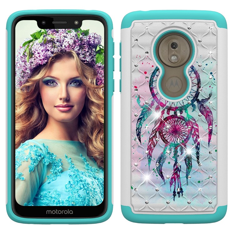 Patterned Rhinestone Decor PC TPU Cell Phone Cover for Motorola Moto G7 Play (US Version) - Dream Catcher-7