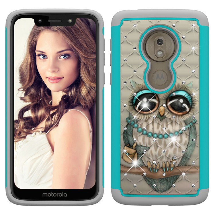 Patterned Rhinestone Decor PC TPU Cell Phone Cover for Motorola Moto G7 Play (US Version) - Owl-7