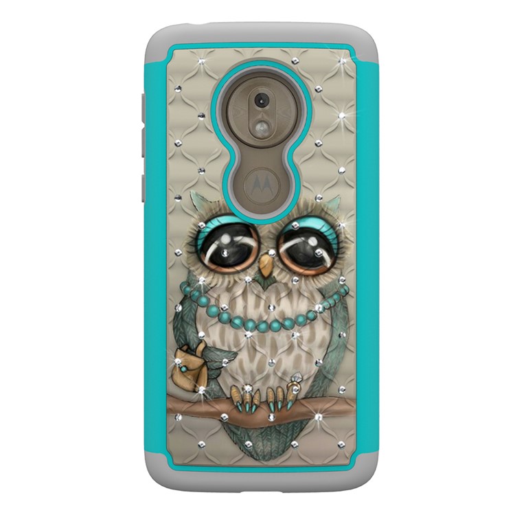 Patterned Rhinestone Decor PC TPU Cell Phone Cover for Motorola Moto G7 Play (US Version) - Owl-8