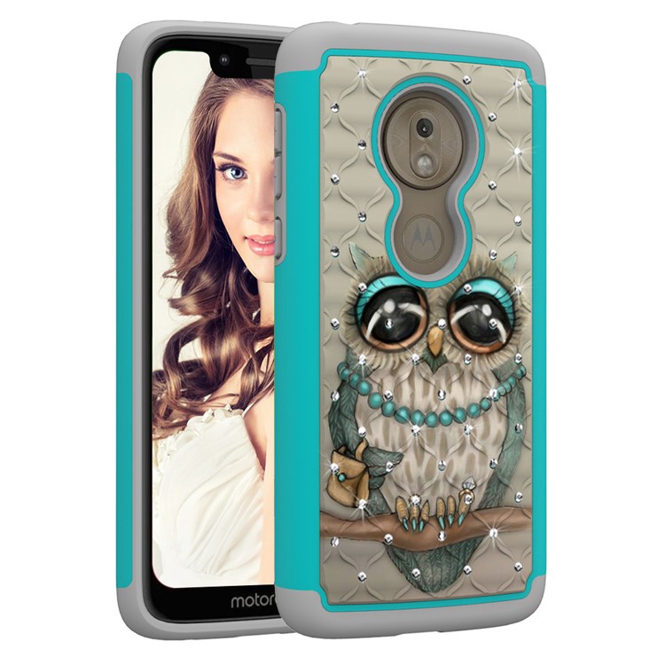 Patterned Rhinestone Decor PC TPU Cell Phone Cover for Motorola Moto G7 Play (US Version) - Owl-9