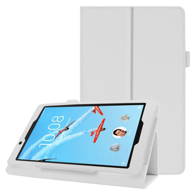 Litchi Texture Leather Stand Protective Case for Lenovo Tab E8 - White-1
