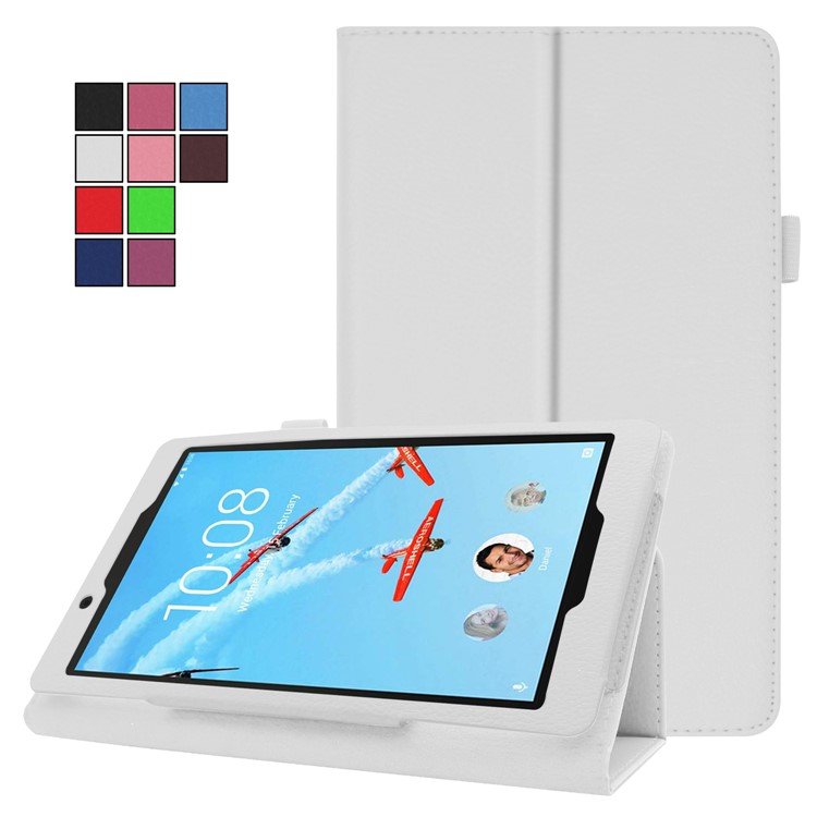 Litchi Texture Leather Stand Protective Case for Lenovo Tab E8 - White-2