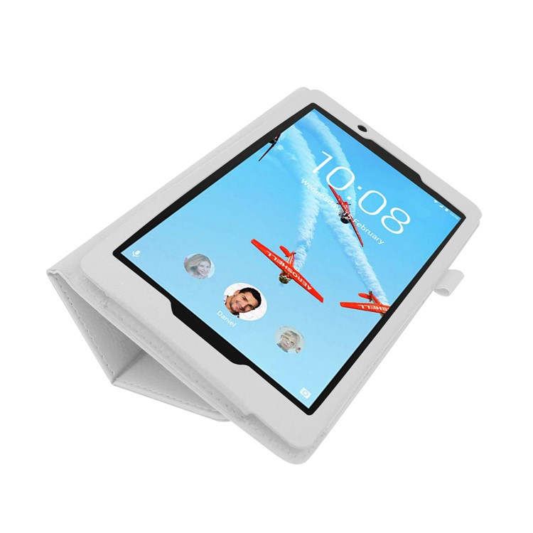 Litchi Texture Leather Stand Protective Case for Lenovo Tab E8 - White-4