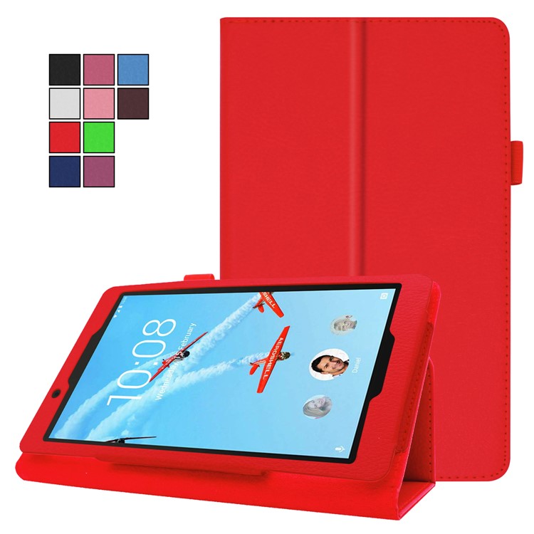 Litchi Texture Leather Stand Protective Case for Lenovo Tab E8 - Red-2