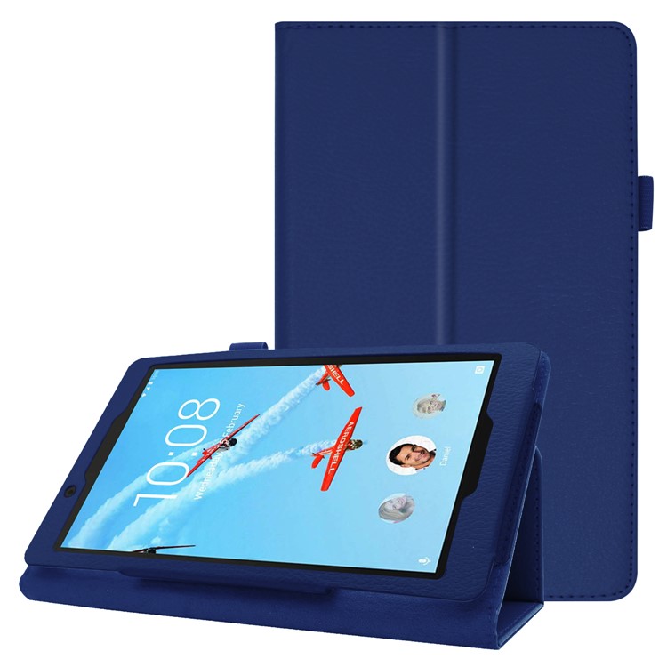 Litchi Texture Leather Stand Protective Case for Lenovo Tab E8 - Dark Blue-1