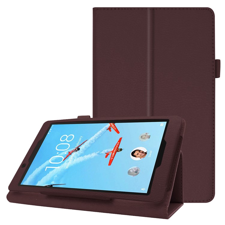 Litchi Texture Leather Stand Protective Case for Lenovo Tab E8 - Brown-1