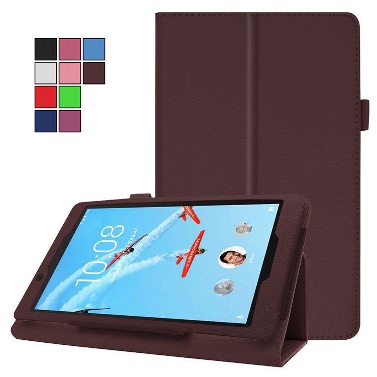 Litchi Texture Leather Stand Protective Case for Lenovo Tab E8 - Brown-2