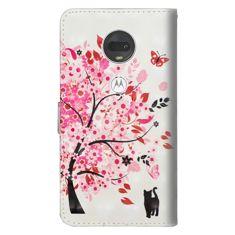 Light Spot Decor Patterned Leather Wallet Stand Case for Motorola Moto G7 - Flowered Tree-5
