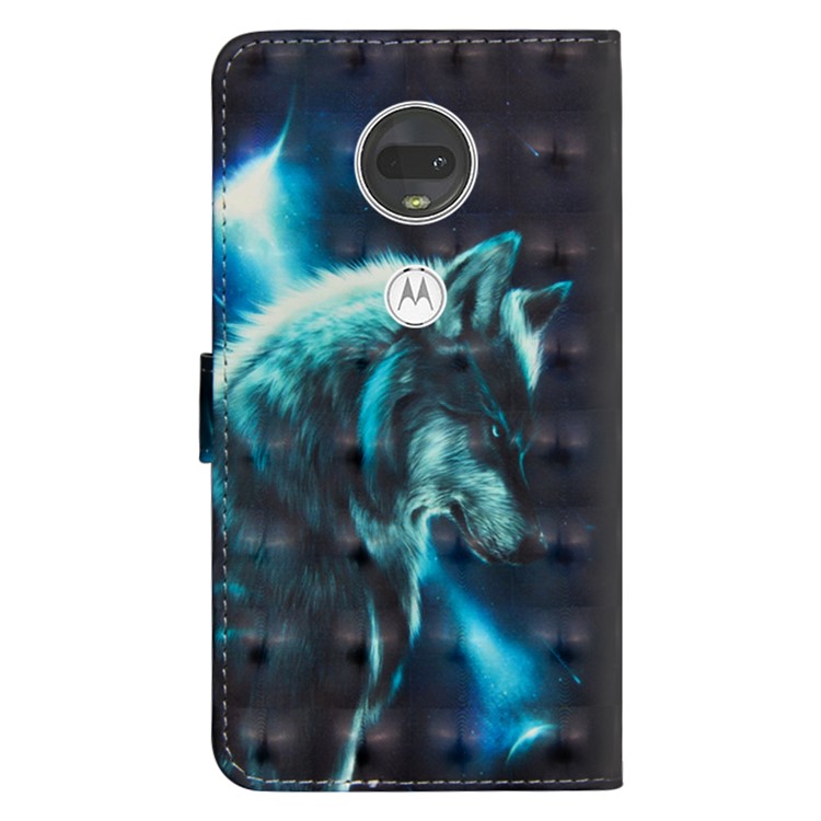 Light Spot Decor Patterned Leather Wallet Stand Case for Motorola Moto G7 - Wolf-4