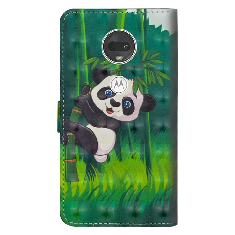Light Spot Decor Patterned Leather Wallet Stand Case for Motorola Moto G7 - Panda-4