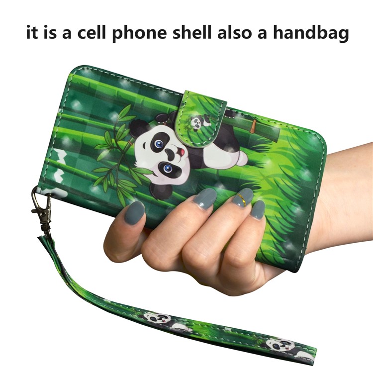 Light Spot Decor Patterned Leather Wallet Stand Case for Motorola Moto G7 - Panda-7