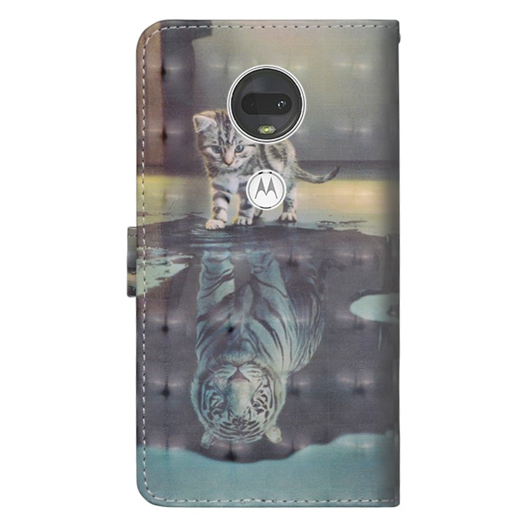 Light Spot Decor Patterned Leather Wallet Stand Case for Motorola Moto G7 - Cat and Reflection in Water-4