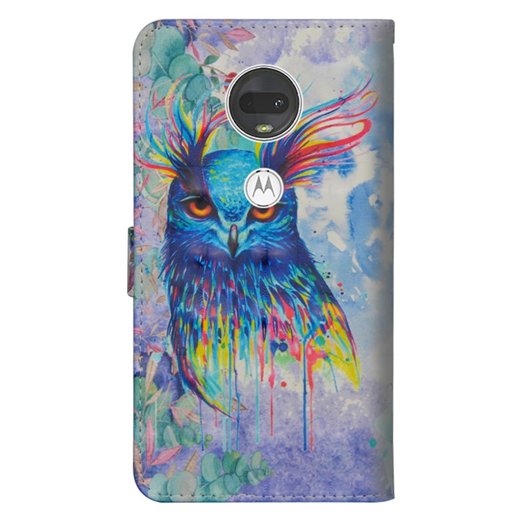 Light Spot Decor Patterned Leather Wallet Stand Case for Motorola Moto G7 - Bird-4