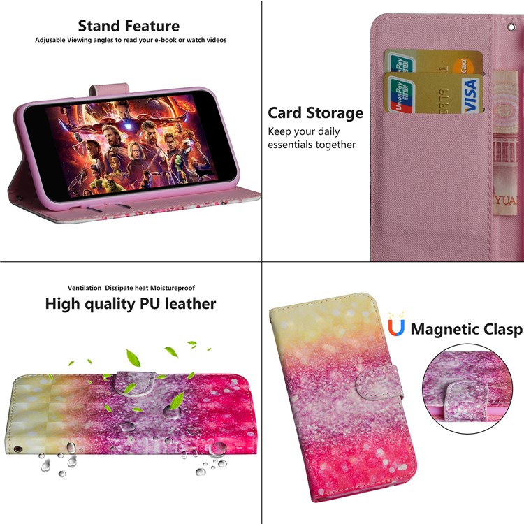 Light Spot Decor Patterned Leather Wallet Stand Case for Motorola Moto G7 - Colorized Pattern-6