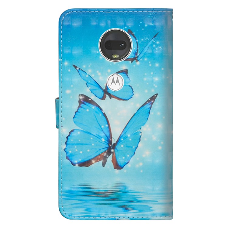 Light Spot Decor Patterned Leather Wallet Stand Case for Motorola Moto G7 - Blue Butterfly-4