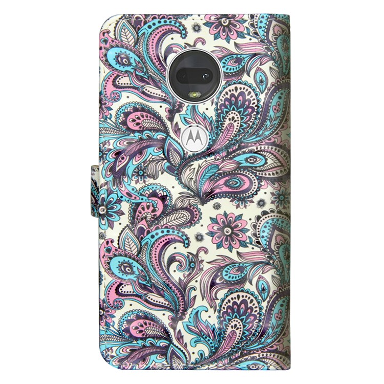 Light Spot Decor Patterned Leather Wallet Stand Case for Motorola Moto G7 - Colorized Flowers-4