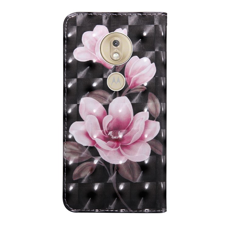 Light Spot Decor Patterned Magnetic Leather Flip Cover for Motorola Moto G7 Play - Pink Flowers-3